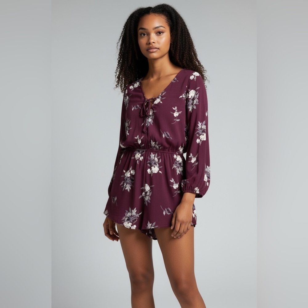 Mimi Chica Plum Floral Long-Sleeve Romper